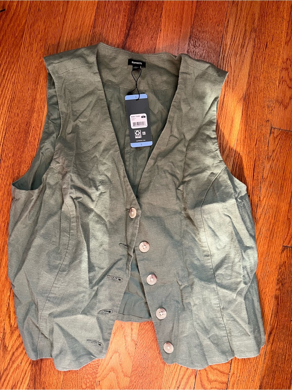 Express Olive Linen Button Vest